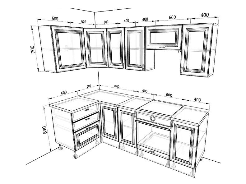 Кухня Ева — длина 2,4 м ширина 1,2 м