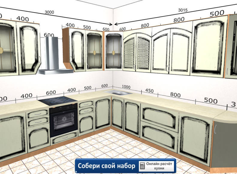Кухня Ника — длина 3,2 м ширина 3,2 м