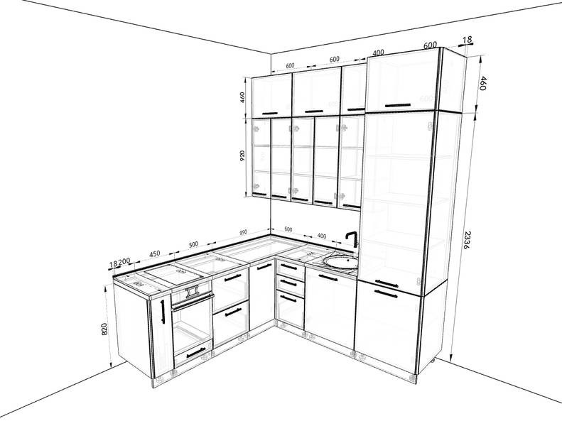 Кухня Сиэль — длина 2,2 м ширина 2,2 м