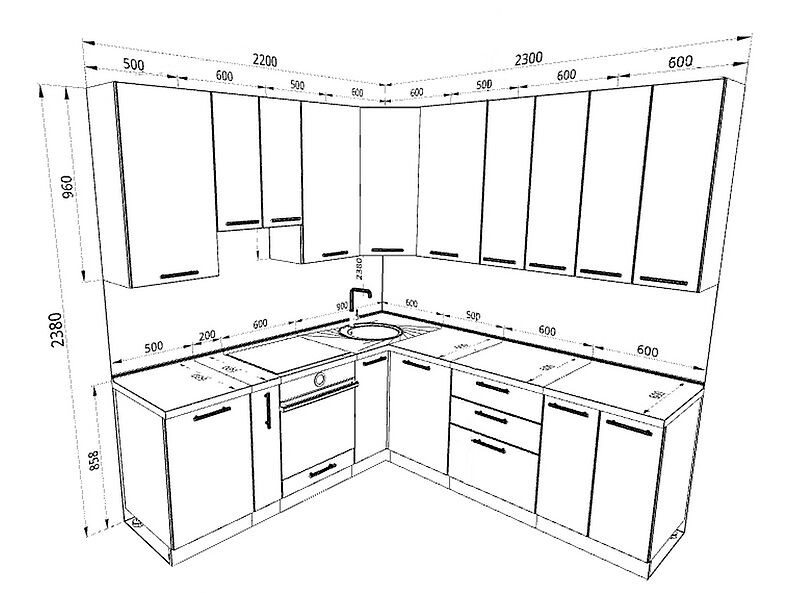 Кухня Шанталь — длина 2,3 м ширина 2,2 м Кухня Шанталь — длина 2,3 м ширина 2,2 м