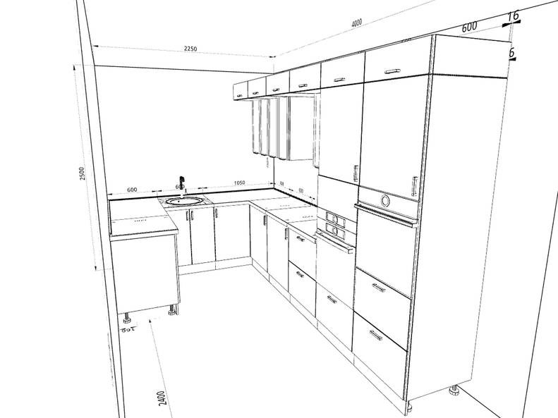 Модульная кухня Марсель — длина 3,6 м, ширина 2,2 м
