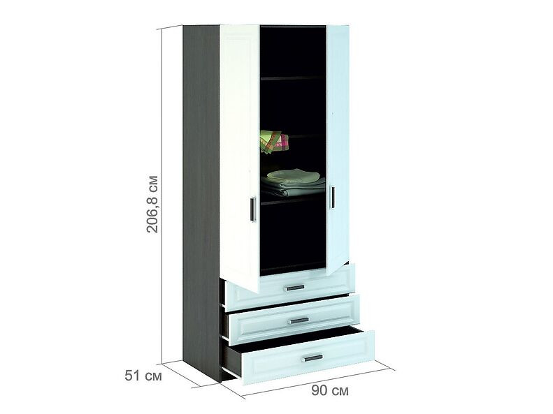 ШК-905 (шкаф 2-х створчатый бельевой с ящиками) Прага 90 см