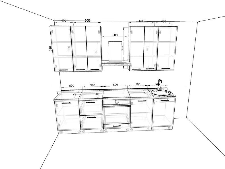 Кухня Базис — длина 2,6 м Кухня Базис — длина 2,6 м