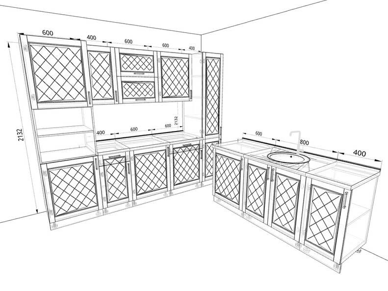 Модульная кухня Барселона — длина 2,6 м ширина 1,8 м